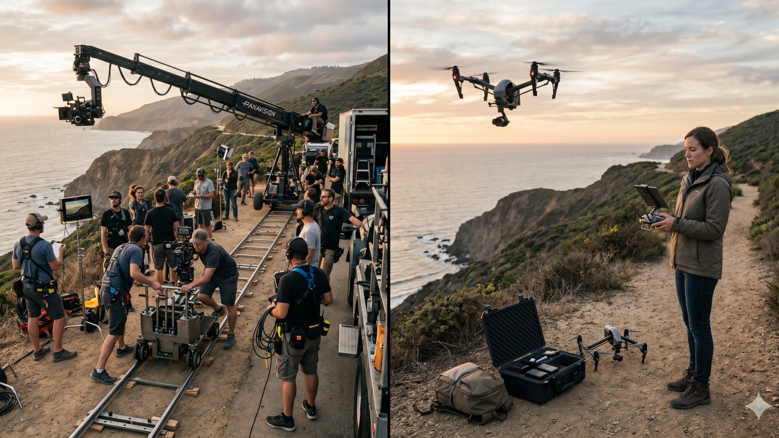 trad film crew vs drone